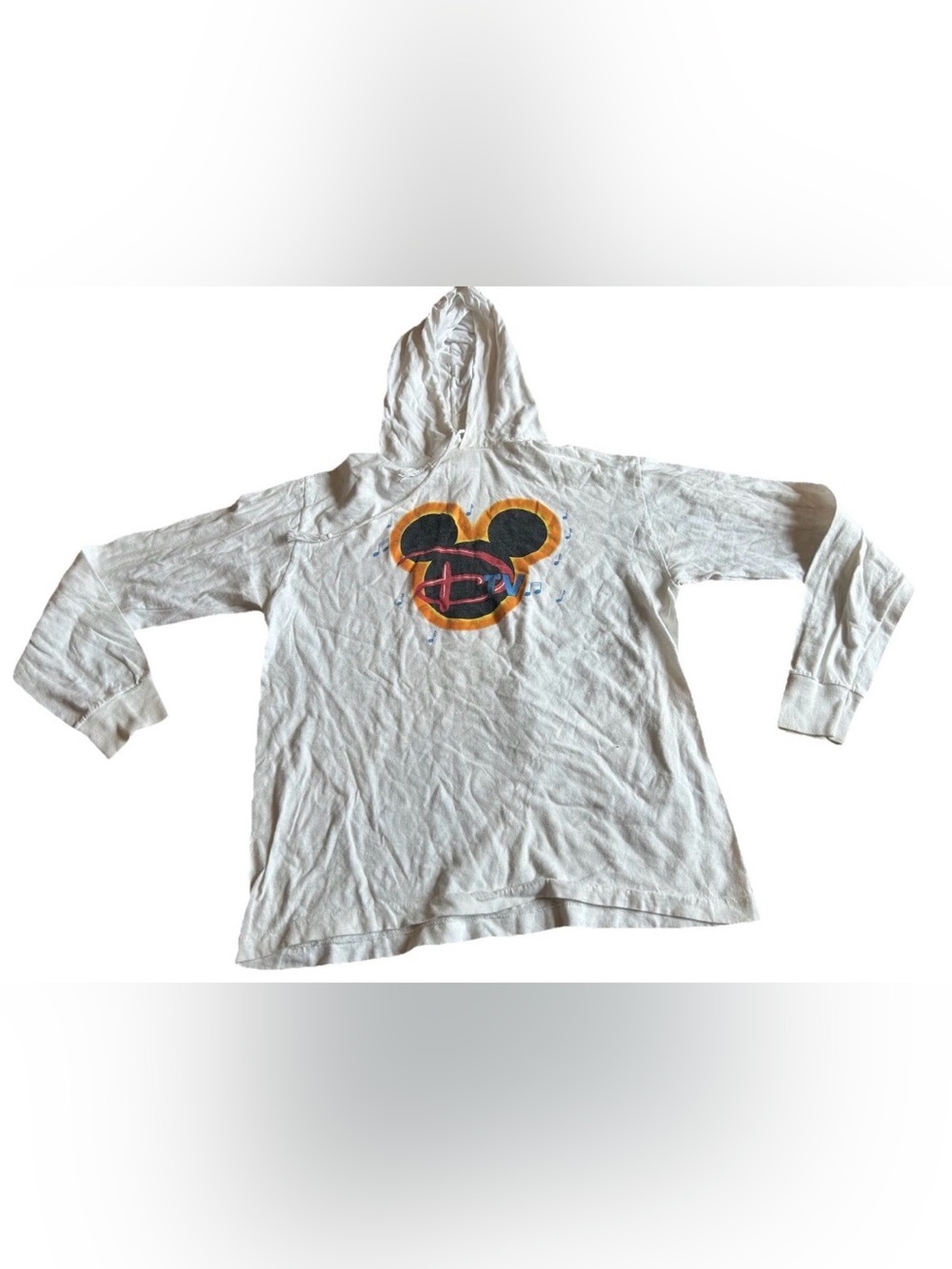 Vintage Disney Channel‎ D-TV Hoodie Womens Large White Long Sleeve Graphic